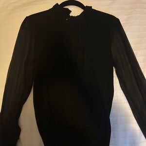 Tory Burch Black Sheer Sleeve Blouse